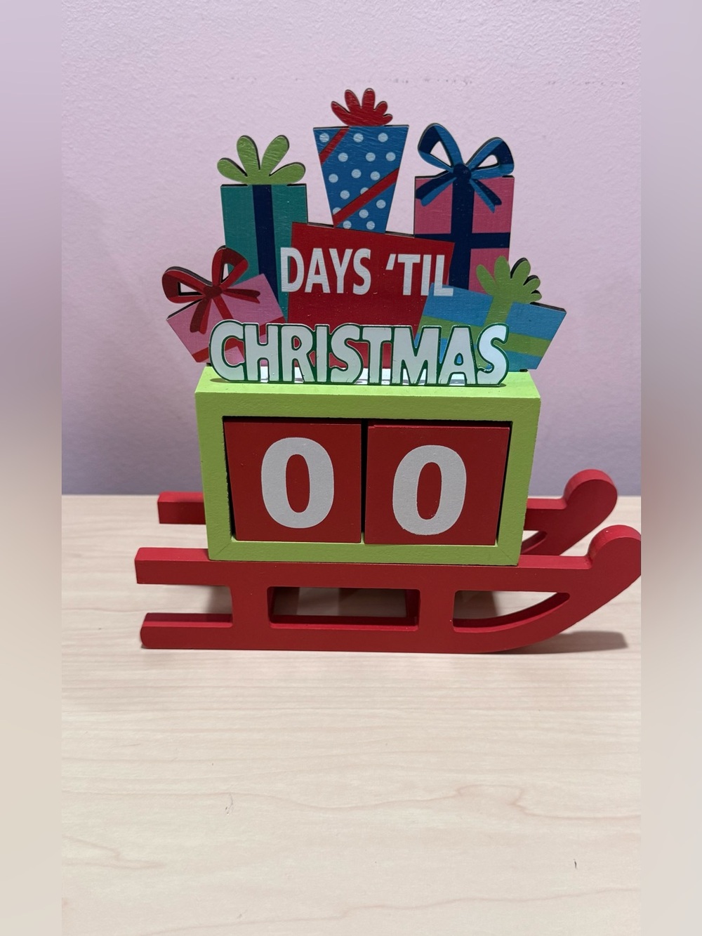 Festive Christmas Countdown Sled - Red & Green Holiday Decor for Kids